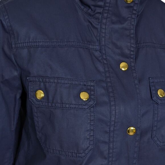 J. Crew Size M Navy Blue Windbreaker Gold Snaps Safari Style Long Sleeve Preppy - Picture 5 of 12